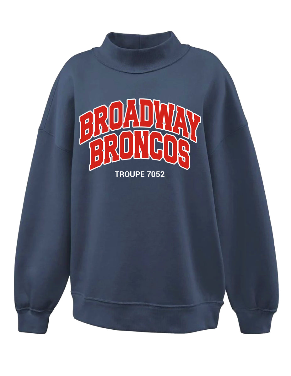 Broadway Broncos Mock Neck Sweatshirt, Navy